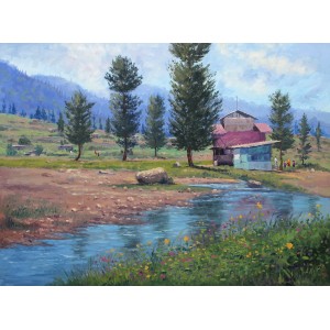Tahir Bilal Ummi, 36 x 48 Inch, Oil on Canvas, Landscape Painting, AC-TBL-039